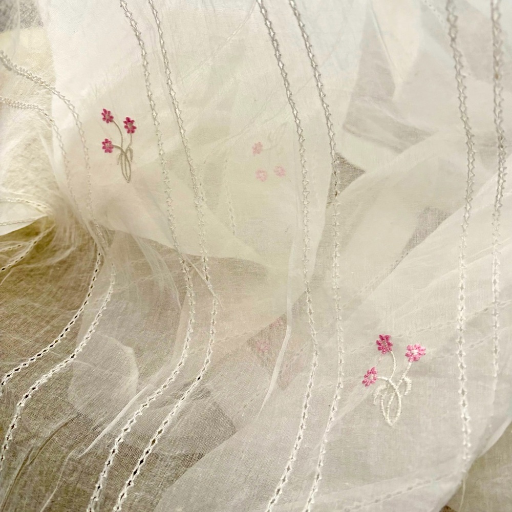 - Vintage Kravet  White with Embroidered pink flowers Fabric